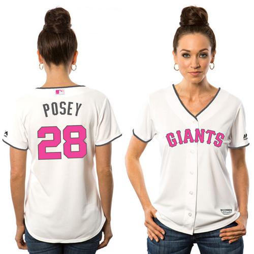 Giants #28 Buster Posey White Mother's Day Cool Base Women's Stitched MLB Jersey